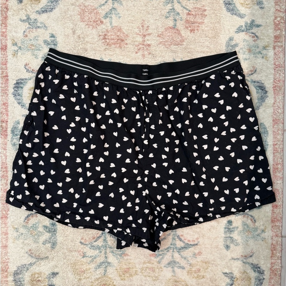 Anthropologie Black and White Heart Pajama Shorts